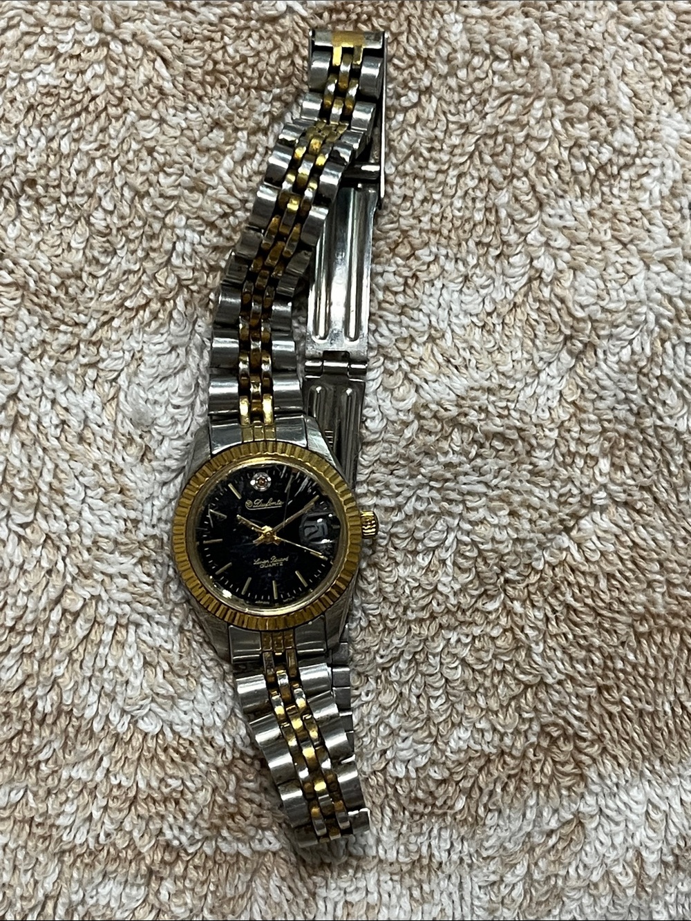Two-Tone Women's Dress Watch with Black Dial and Gold Accents - Picture 1 of 9